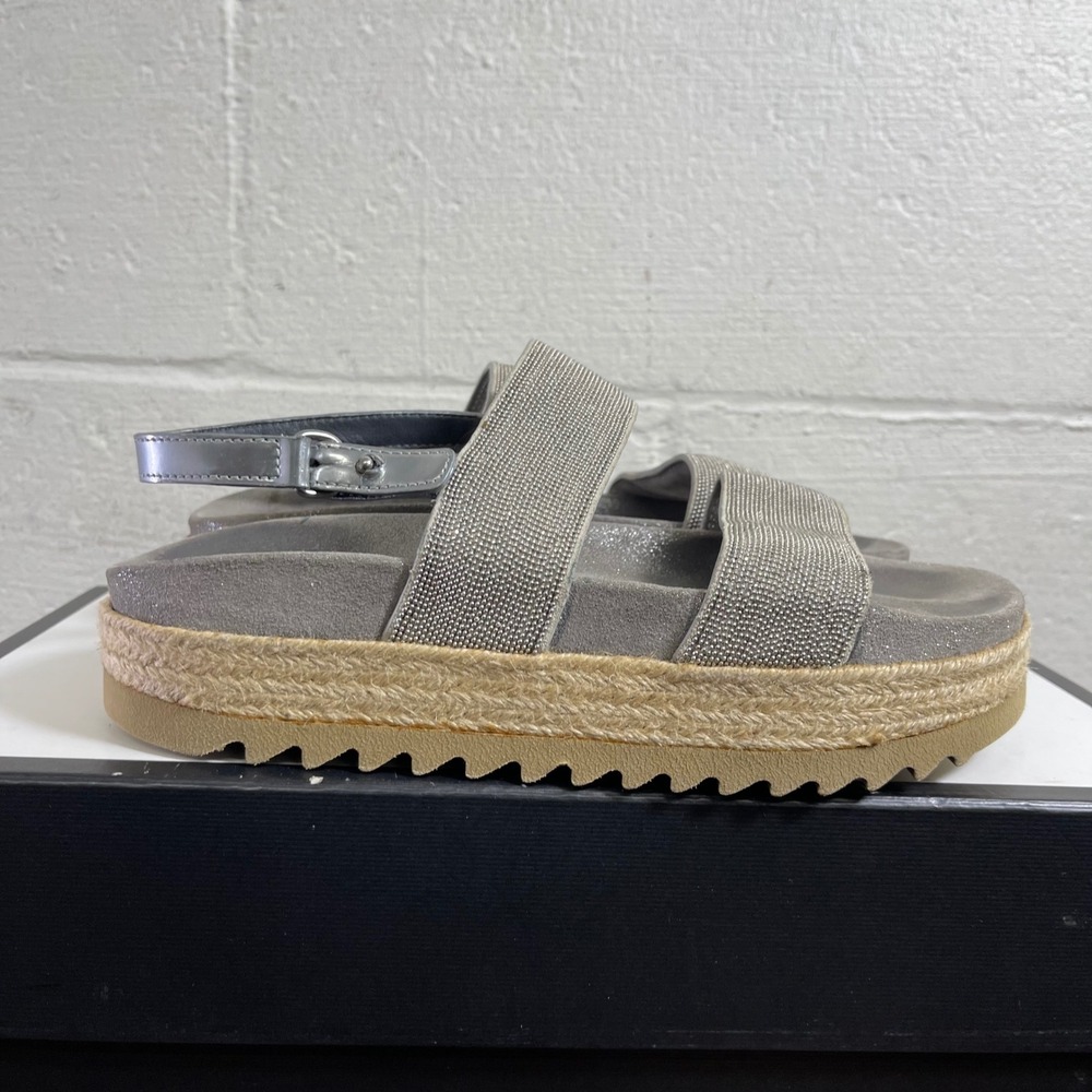 Brunello Cucinelli Metallic Silver Beaded Strap Espadrille Sandals Women's‎ 6 US